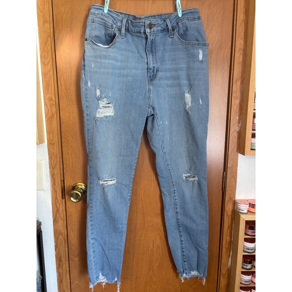 Levis 721 High Rise Skinny Jeans Light Wash Distressed Ripped Raw Hem Size 32